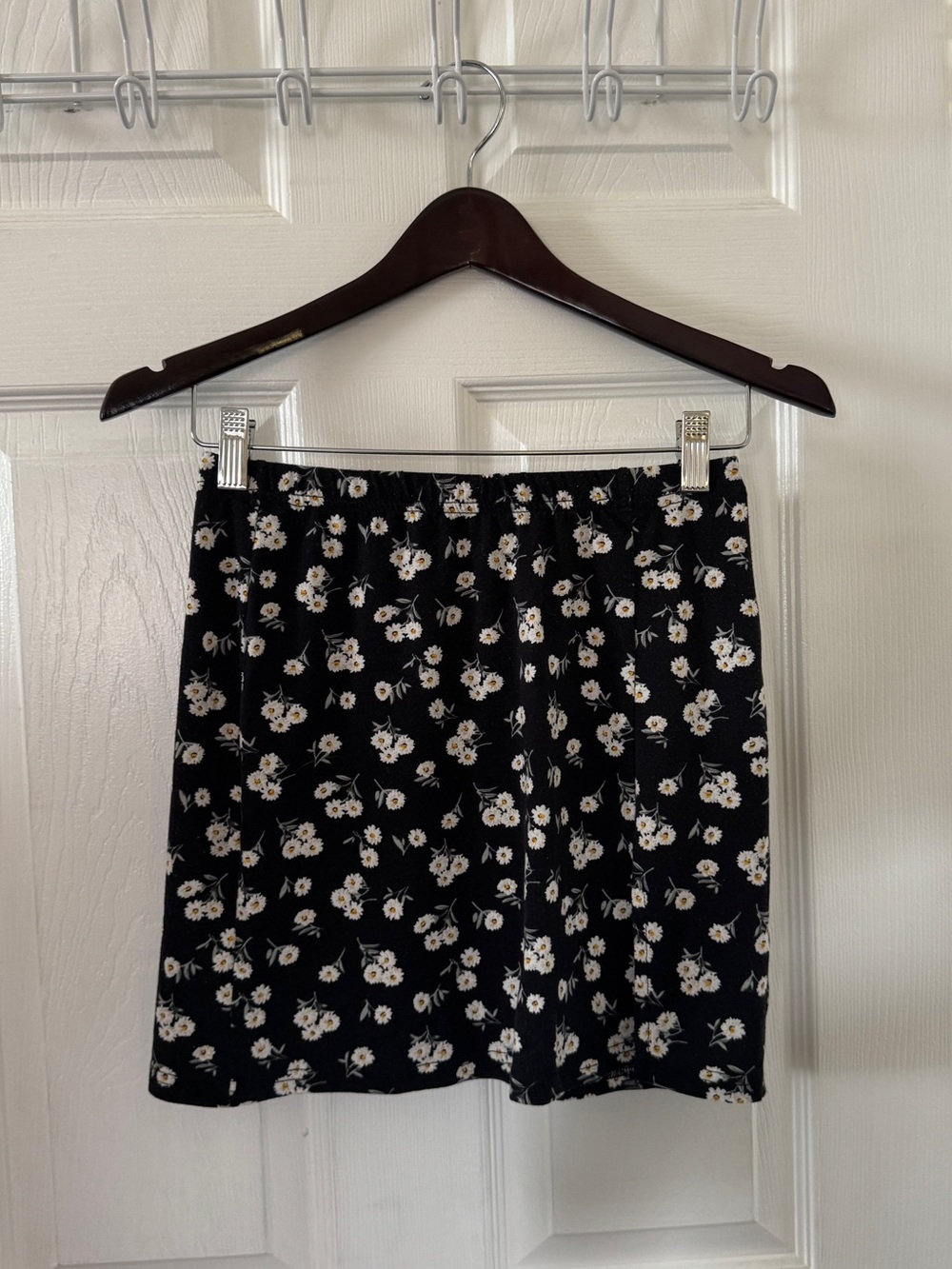 Black Mini Skirt with White Daisy Print